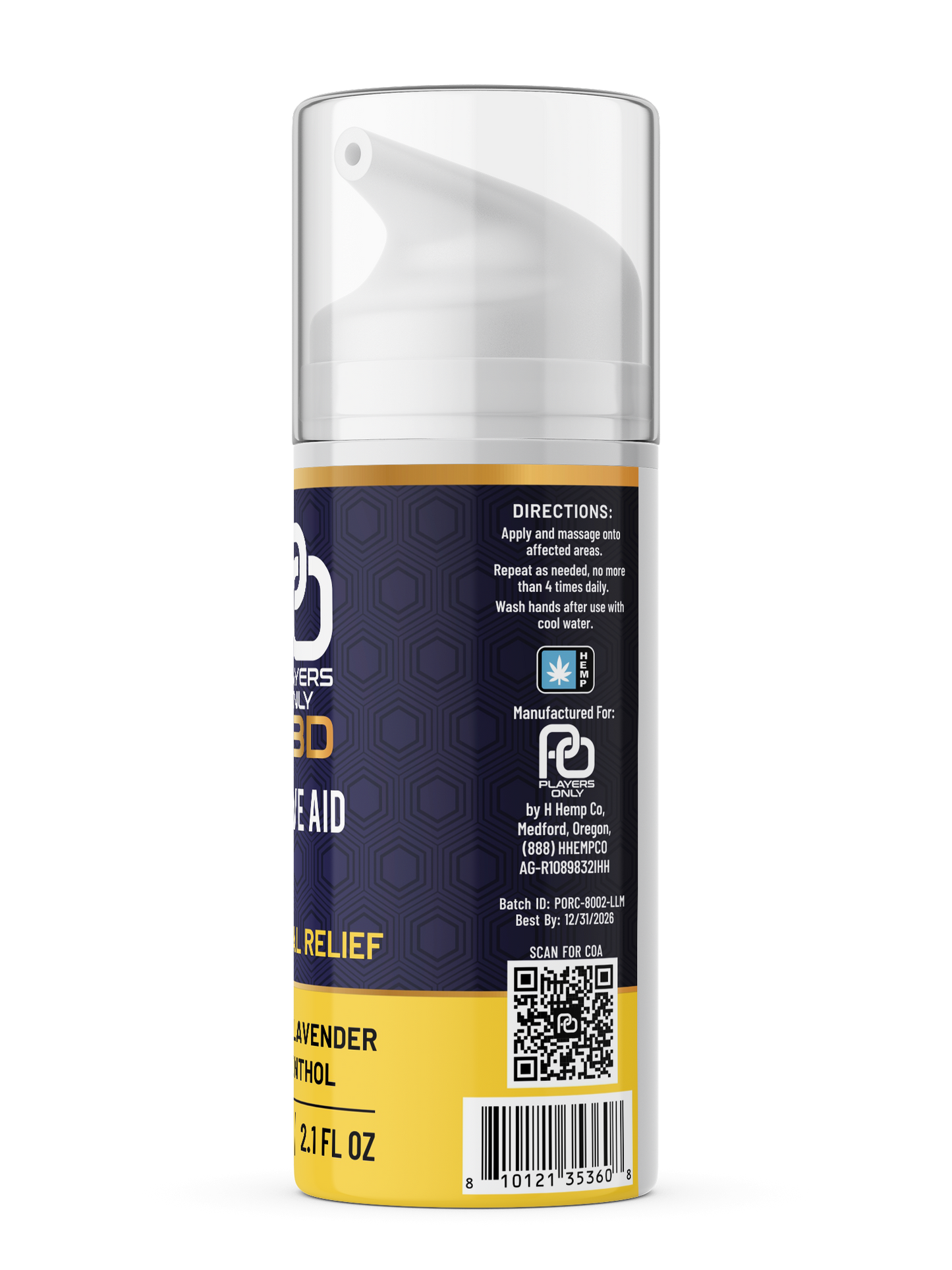 Players Only Bottle of Nerve Aid Cream Natural Relief Lemon. Lavender, and Menthol Back View