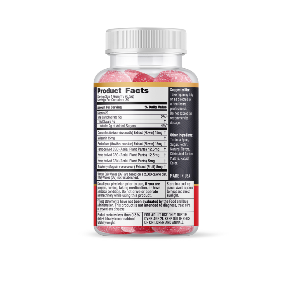 Players Only 30ct Bottle of Strawberry Sleep Hemp Gummies Back View