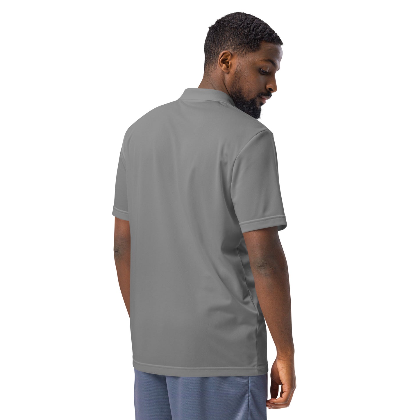 Players Only Logo Polo Shirt On Model In Grey Back