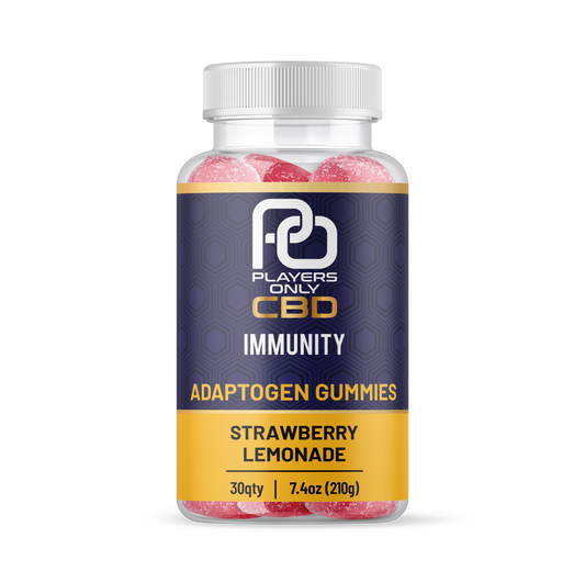 Players Only 30ct Bottle of Strawberry Lemonade Immunity Adaptogen Gummies Front View 