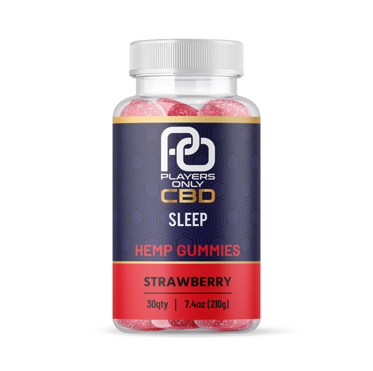 Players Only 30ct Bottle of Strawberry Sleep Hemp Gummies Front View 